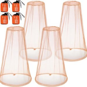 4pk mosquito head net – breathable nylon mesh face & neck protection with drawstring carry bags