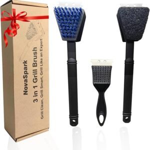 nylon grill brush – no wire bristle bbq cleaning kit with safe scraper