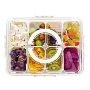 deposition snack box deli container – 8 compartment transparent tray with lid & handle