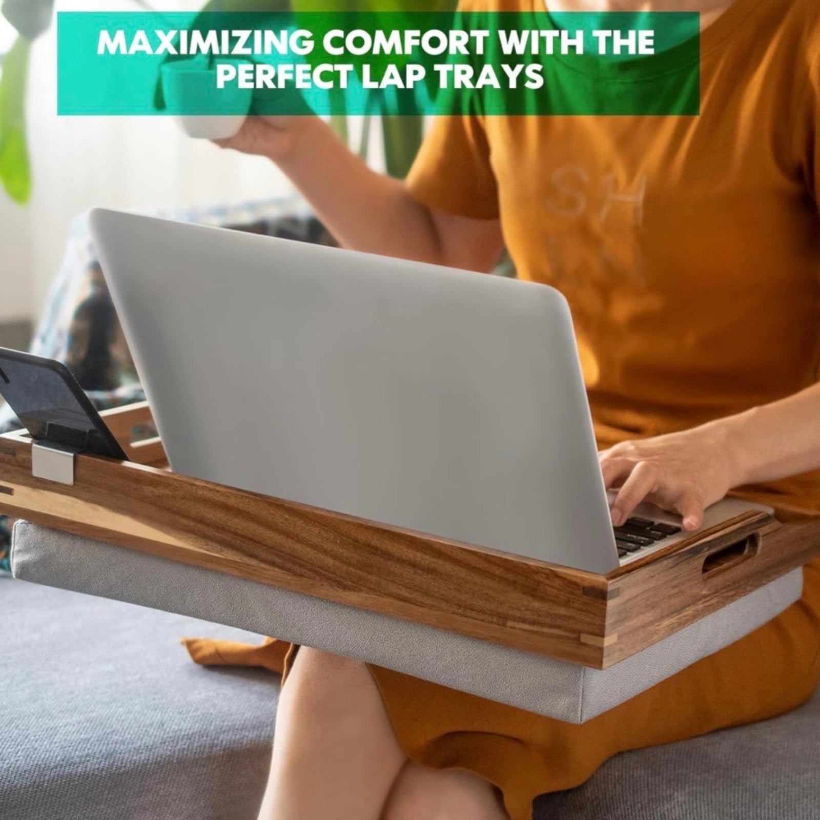 acacia wood lap desk with cushion – detachable tray table for your bed, couch or recliner! acacia wood lap desk with cushion – detachable tray table for your bed, couch or recliner!